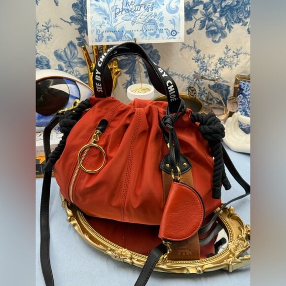 🆕 SEE BY CHLOE 🧿 NWOT Mini Flo Shoulder Bag, Red Nylon - Picture 6 of 16